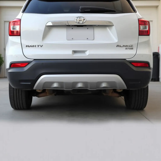 Rear bumper area of an SUV with a fitted bumper protector to prevent scuffs and dents