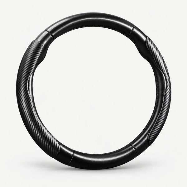Black segmented steering wheel cover on a clean studio background