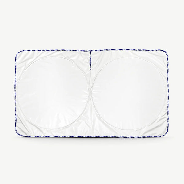 White folding windscreen sun shield on a clean background